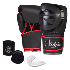 Luva de Boxe e Muay Thai Naja Black Line com Bandagem e Protetor Bucal