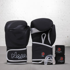 Kit Boxe e Muay Thai Luva + Bandagem + Bucal Naja Black Line