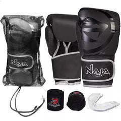 Kit Boxe e Muay Thai Naja Black Line Luva + Bandagem + Bucal