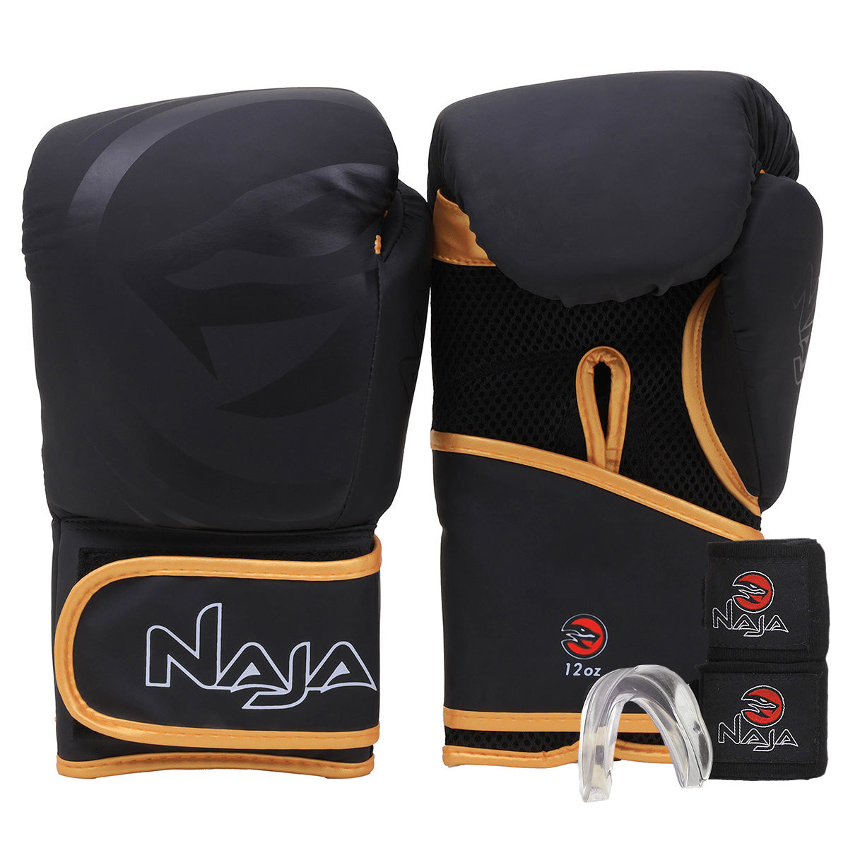 Kit Boxe e Muay Thai Naja Black Line Luva + Bandagem + Bucal