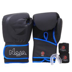 Kit Boxe e Muay Thai Luva + Bandagem + Bucal Naja Black Line