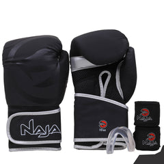 Kit Boxe e Muay Thai Luva + Bandagem + Bucal Naja Black Line