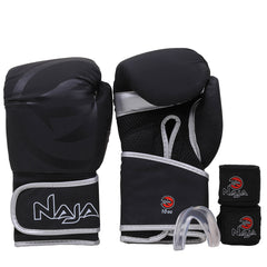 Kit Boxe e Muay Thai Naja Black Line Luva + Bandagem + Bucal