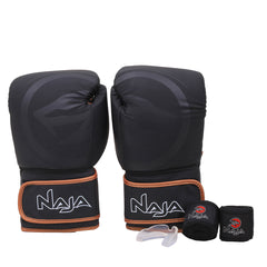 Kit Boxe e Muay Thai Luva + Bandagem + Bucal Naja Black Line