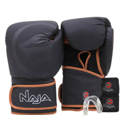 Kit Boxe e Muay Thai Naja Black Line Luva + Bandagem + Bucal