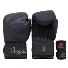 Kit Boxe e Muay Thai Luva + Bandagem + Bucal Naja Black Line