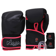 Kit Boxe e Muay Thai Luva + Bandagem + Bucal Naja Black Line