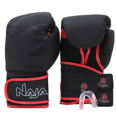 Kit Boxe e Muay Thai Naja Black Line Luva + Bandagem + Bucal